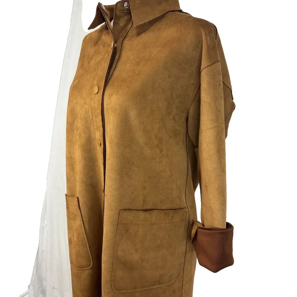 Well Worn Shacket Womens S Brown‎ Faux Suede Snap Buttons Chic Casual Minimalist - Picture 2 of 10